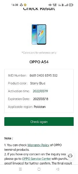 oppo a54 mobile condition 10/9 ha 03056386359